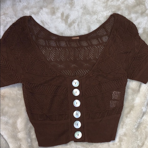 Free People-Knit Crop Top with Pearl Stone Buttons - Picture 3 of 6